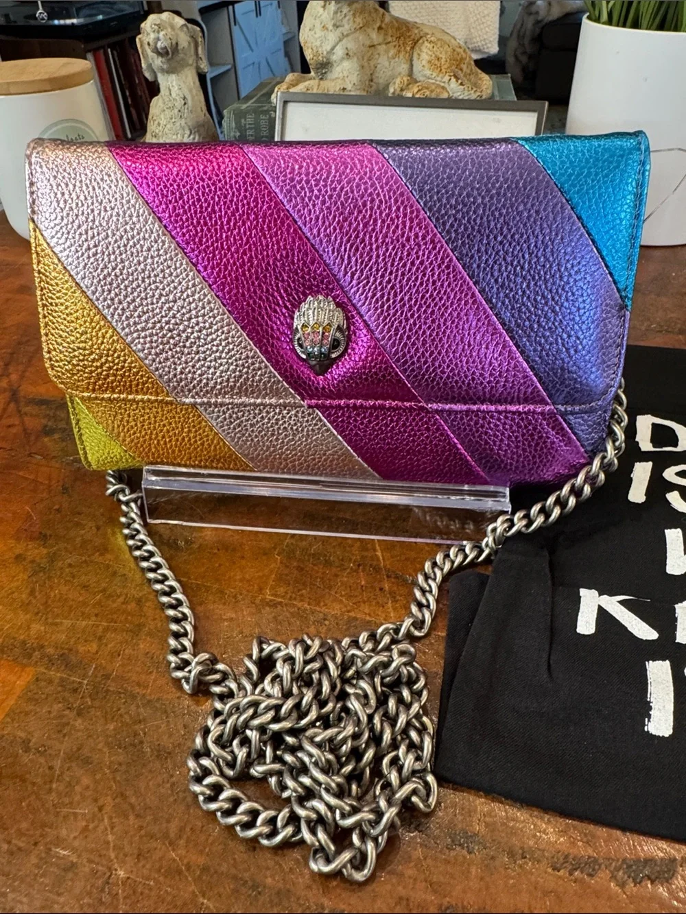Kurt Geiger Iridescent Multicolor Chevron Chain Crossbody Bag